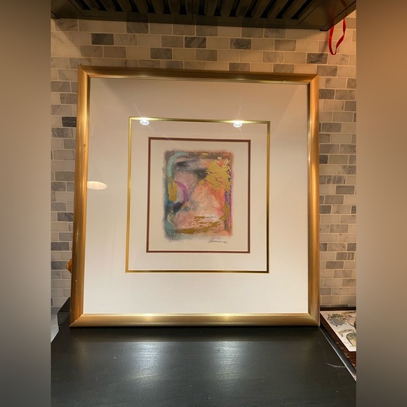 KATHRYN HENNEMAN MODERN ABSTRACT EXPRESSIONIST PAINTING WITH GOLD LEAF